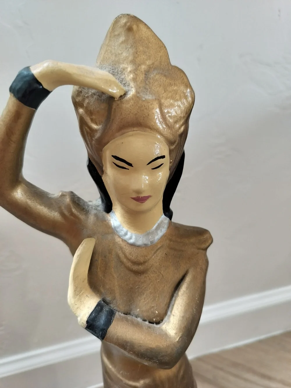 VTG 1950s Mid Century Balinese Dancer Figurines Pair Gold 17